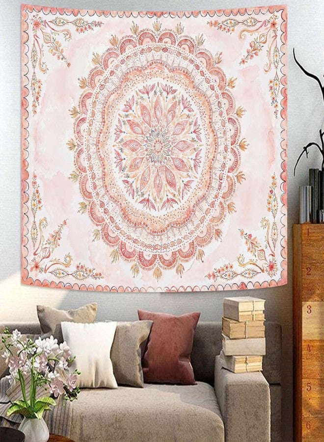 Fowocu Boho Floral Mandala Tapestry Wall Hanging Pink Bohemian Flower Medallion Tapestry Aesthetic Watercolor Hippie Indian Small Tapestries for Bedroom Living Room Dorm Decor 40 x 30 Inch - Image 2